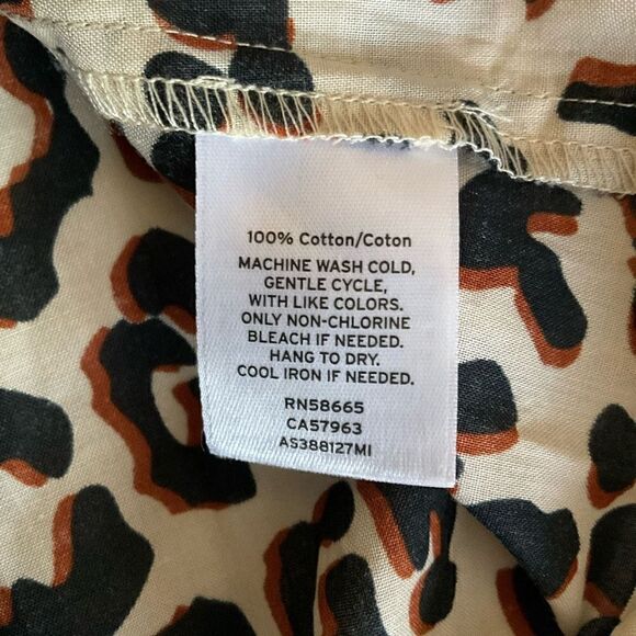 1901 Blouse Button Down Collar Leopard Print Tan Black Brown Long Sleeve XS - Picture 6 of 13
